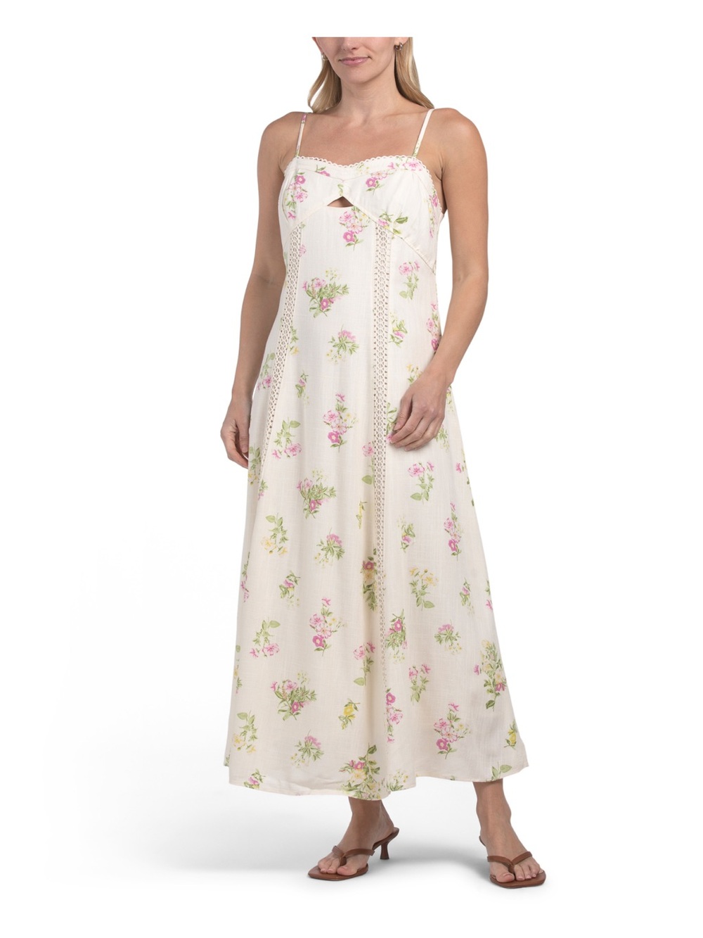 Caroline Constas Cream Floral Spaghetti-Strap Maxi Dress